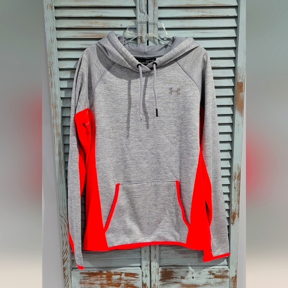 UNDER ARMOUR STORM HOODIE Women's Small Gray and Orange Logo Cold Gear Pullover - Picture 1 of 7